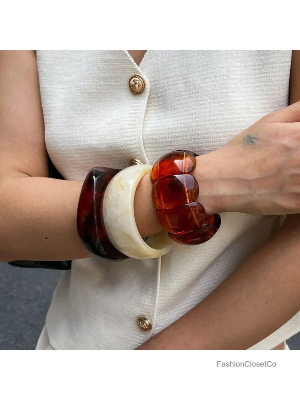 3 Pcs Acrylic Resin Bangle Set Wide Cuff Unisex Stretch Bracelets